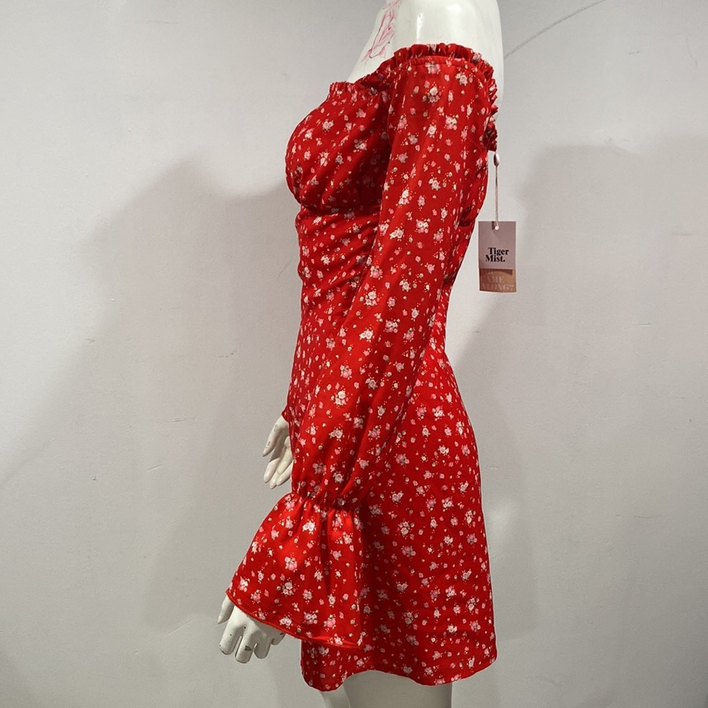 TIGER MIST RED FLORAL PATTERN MINI SUMMER DRESS